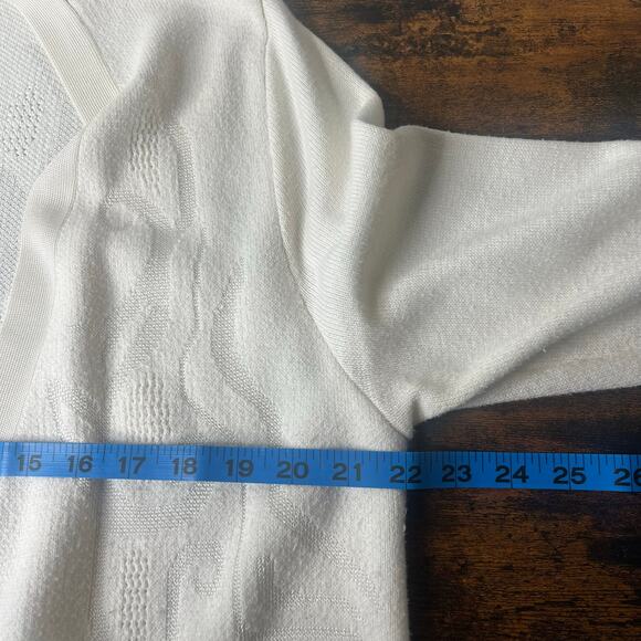 Chico's Long Line Cardigan Sweater Ivory Open Front Jacquard Knit Size 2 / Large - Picture 9 of 11